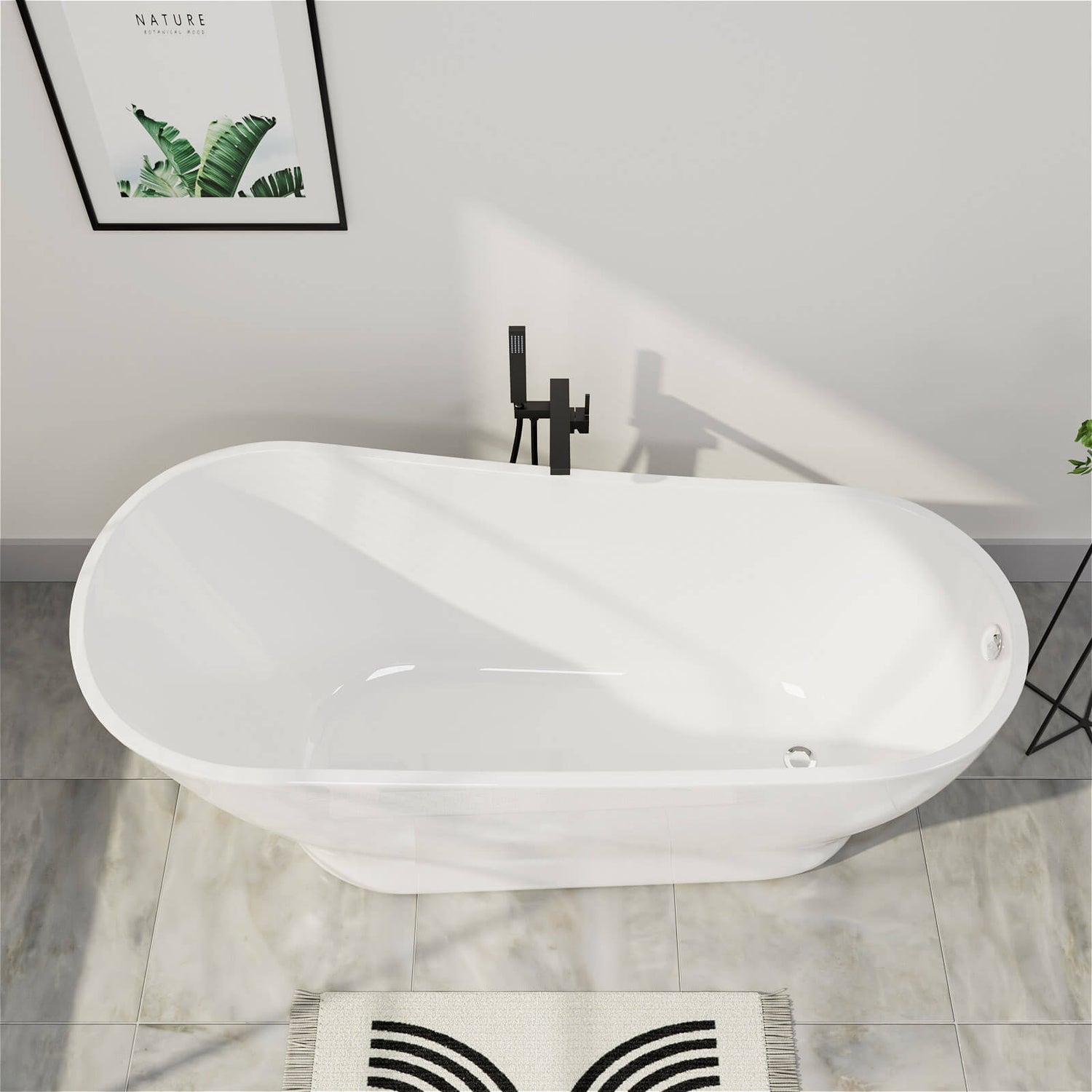 Mokleba 59&quot; Acrylic Single Slipper Tub Curve Shape Freestanding Bathtub