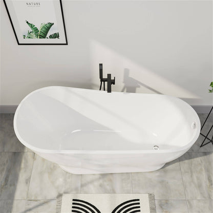 Mokleba 59&quot; Acrylic Single Slipper Tub Curve Shape Freestanding Bathtub