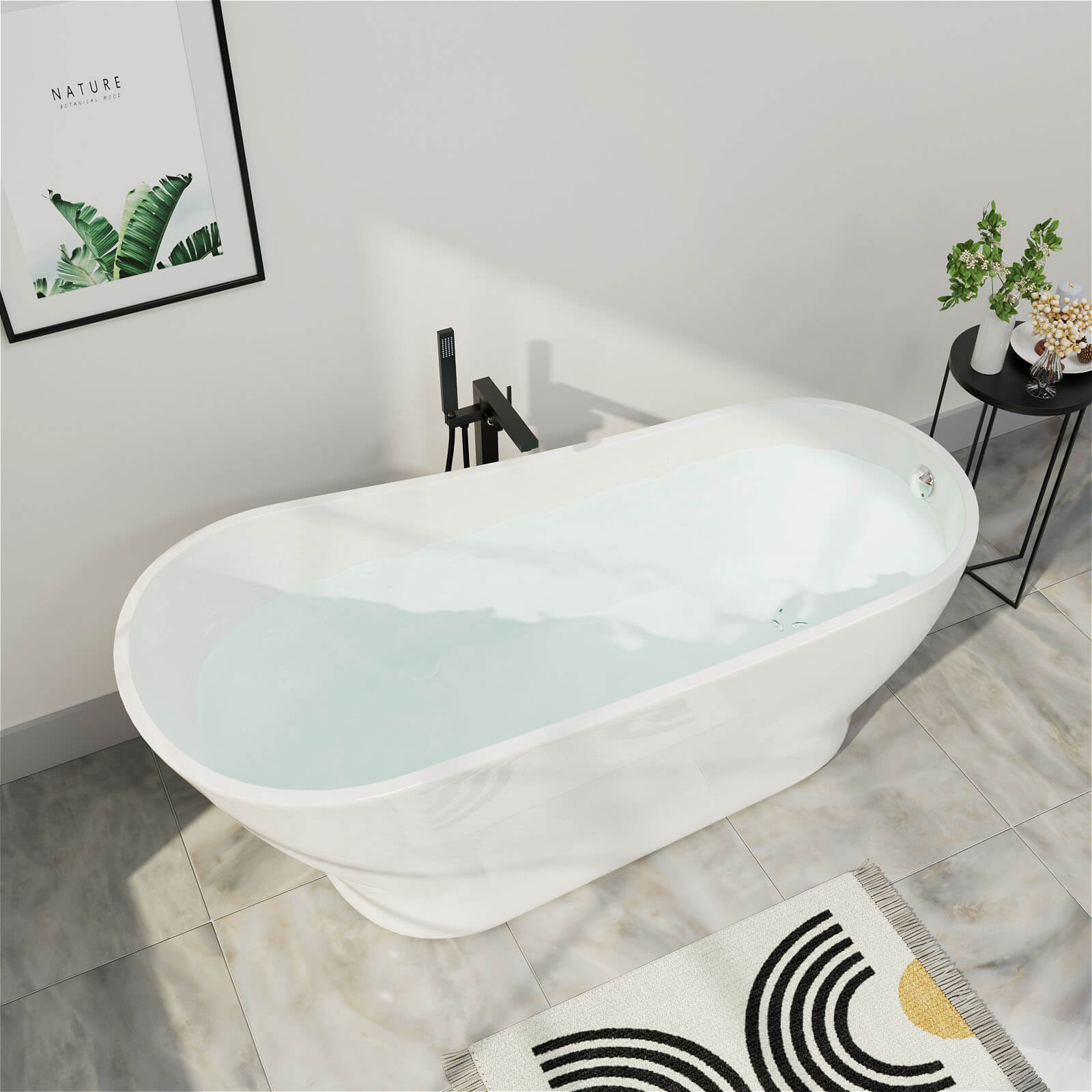 Mokleba 67&quot; Acrylic Single Slipper Tub Curve Shape Freestanding Bathtub