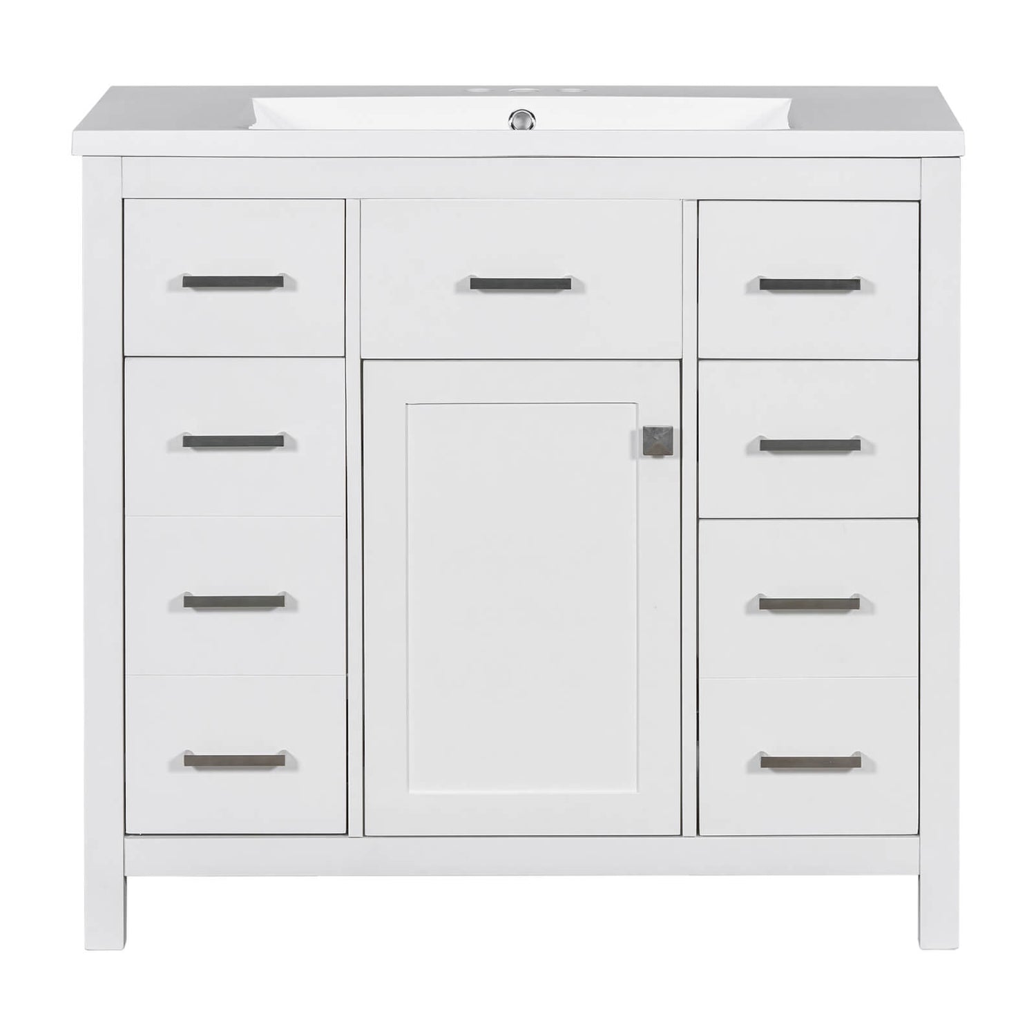 Multi functional 36 inch white vanity with adjustable storage drawers