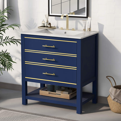 Navy Blue Bathroom Vanity with a Focus on its Elegant Design