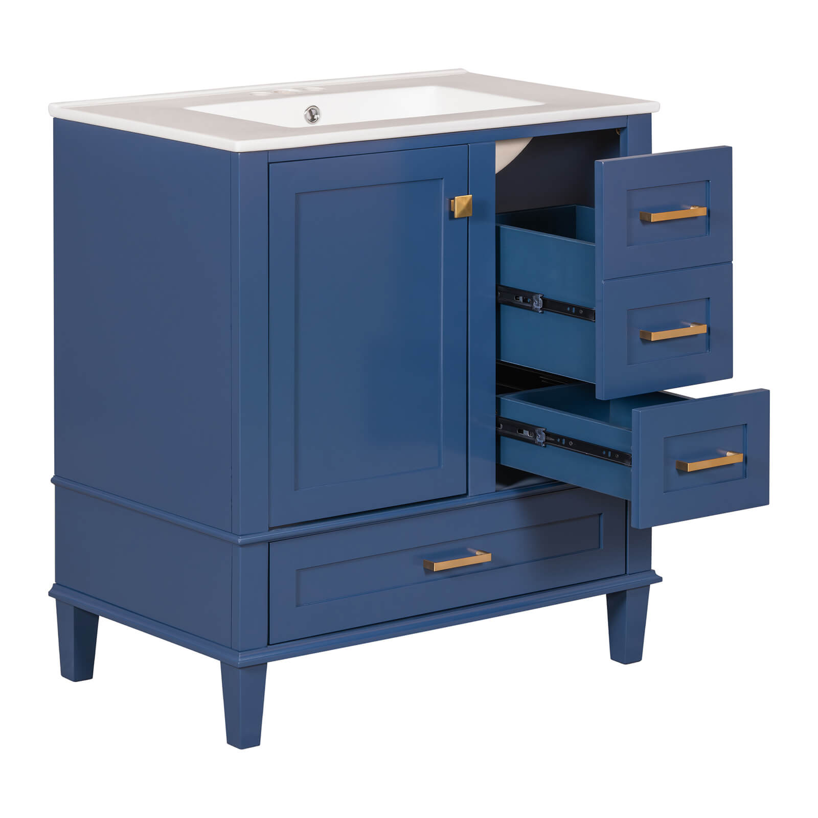 Navy blue solid wood vanity for modern bathroom designs