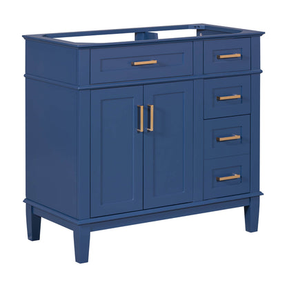 Navy blue solid wood vanity with ample storage and classic freestanding design