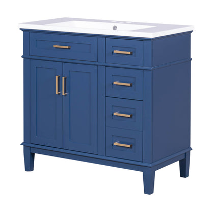 Navy blue vanity with MDF cabinet doors and resin sink