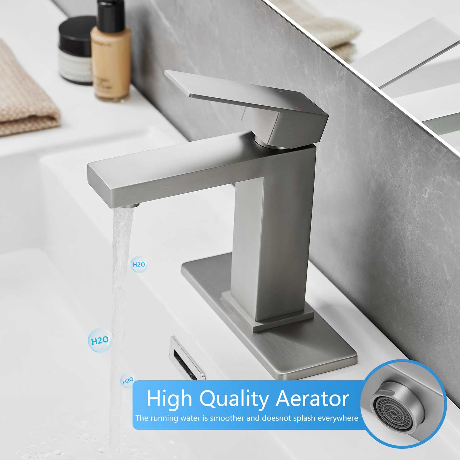 Nickel Single Handle Waterfall Bathroom Supply Lines Faucet