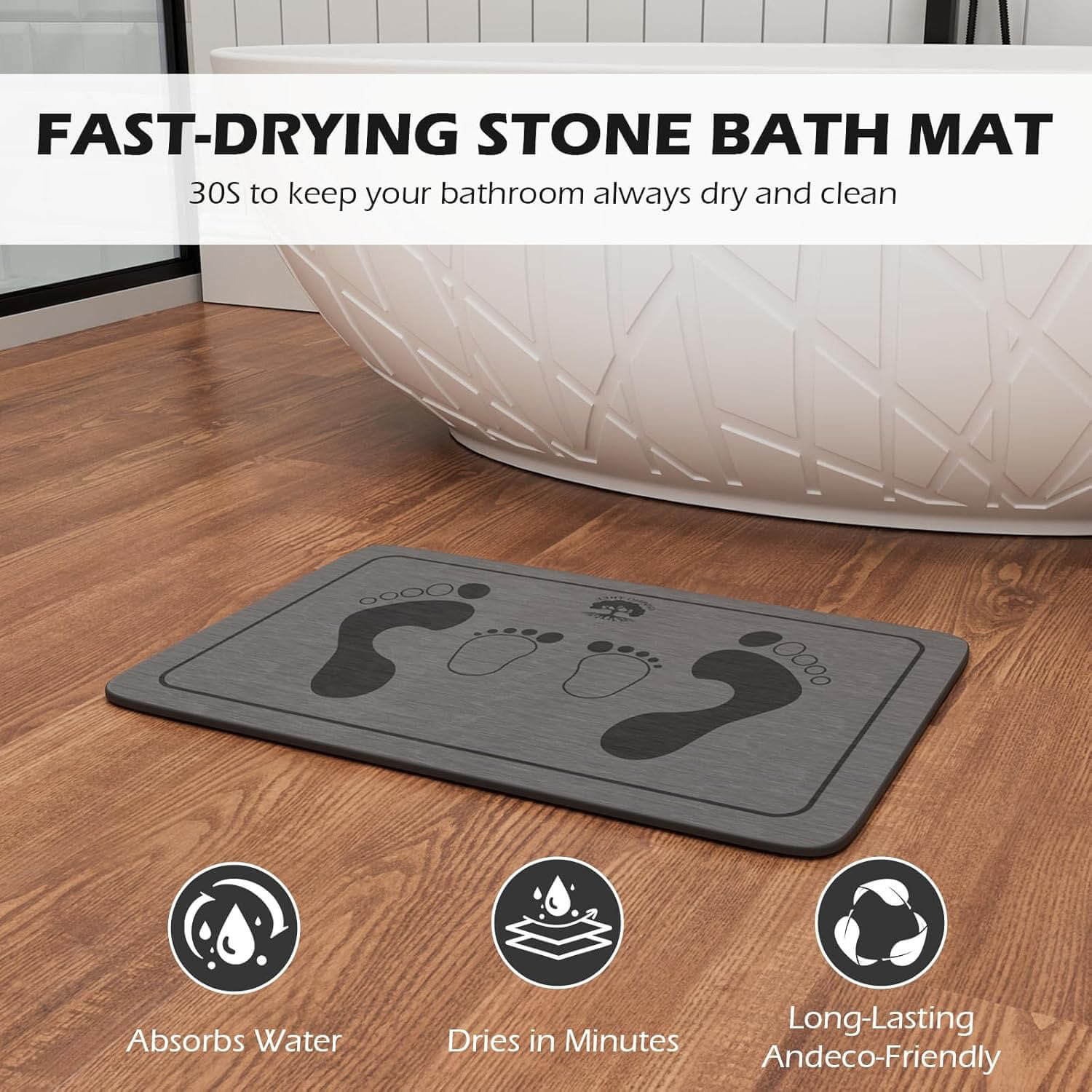 Non-Slip Gray Stone Bath Mat