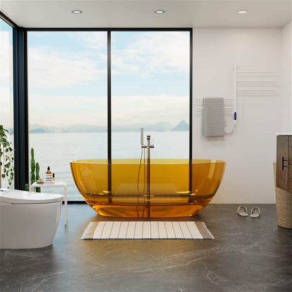 Orange resin soaking tub for a contemporary bathroom upgrade