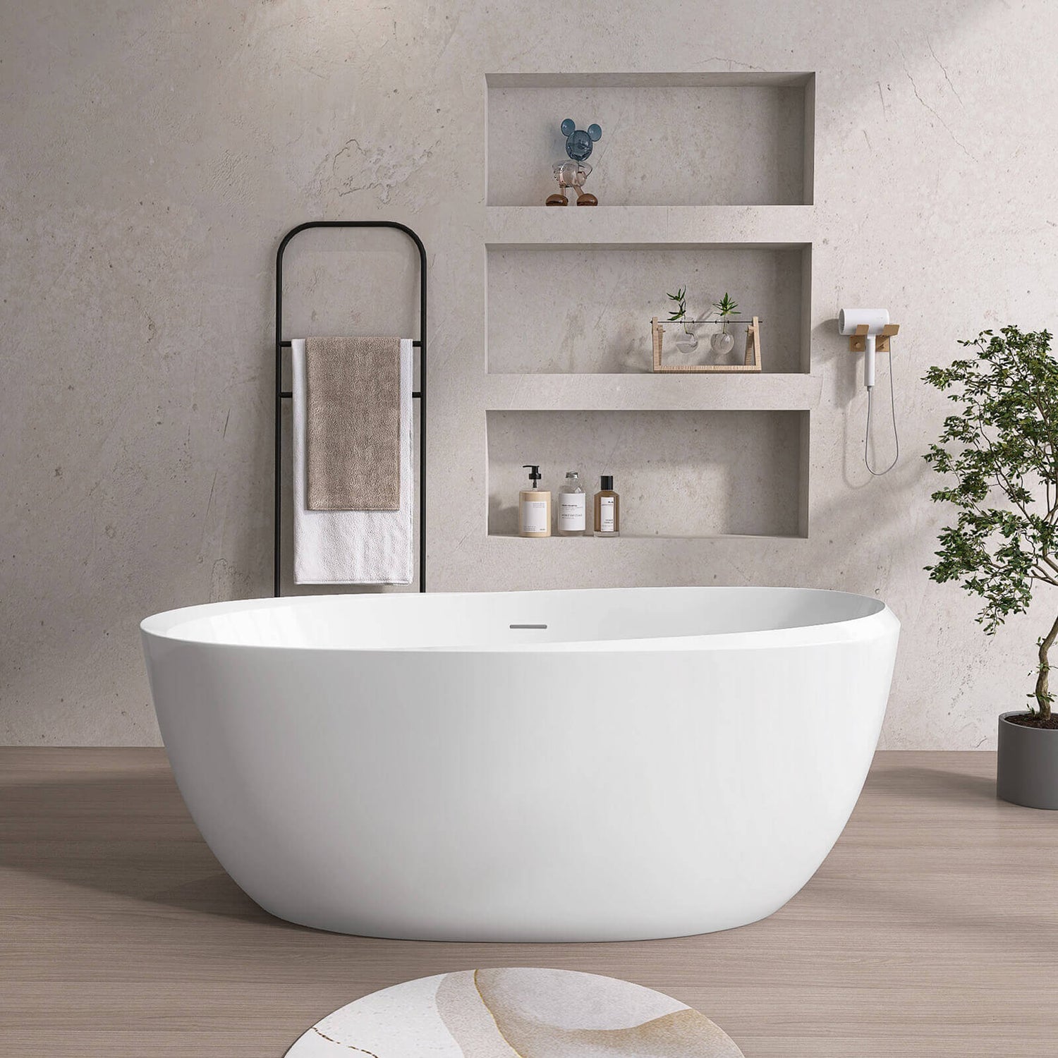 Oval White Thick Rim Acrylic Bathtub