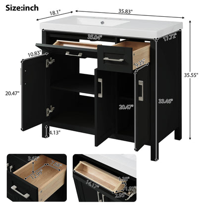 Overall Dimensions Specifications for a 36 inch Black Bathroom Vanity with Left Offset Sink