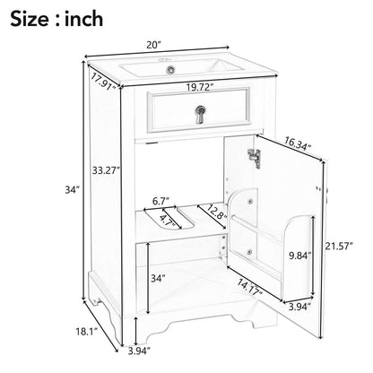 Overall dimensions specifications for a 20 inch black mid century modern freestanding dresser