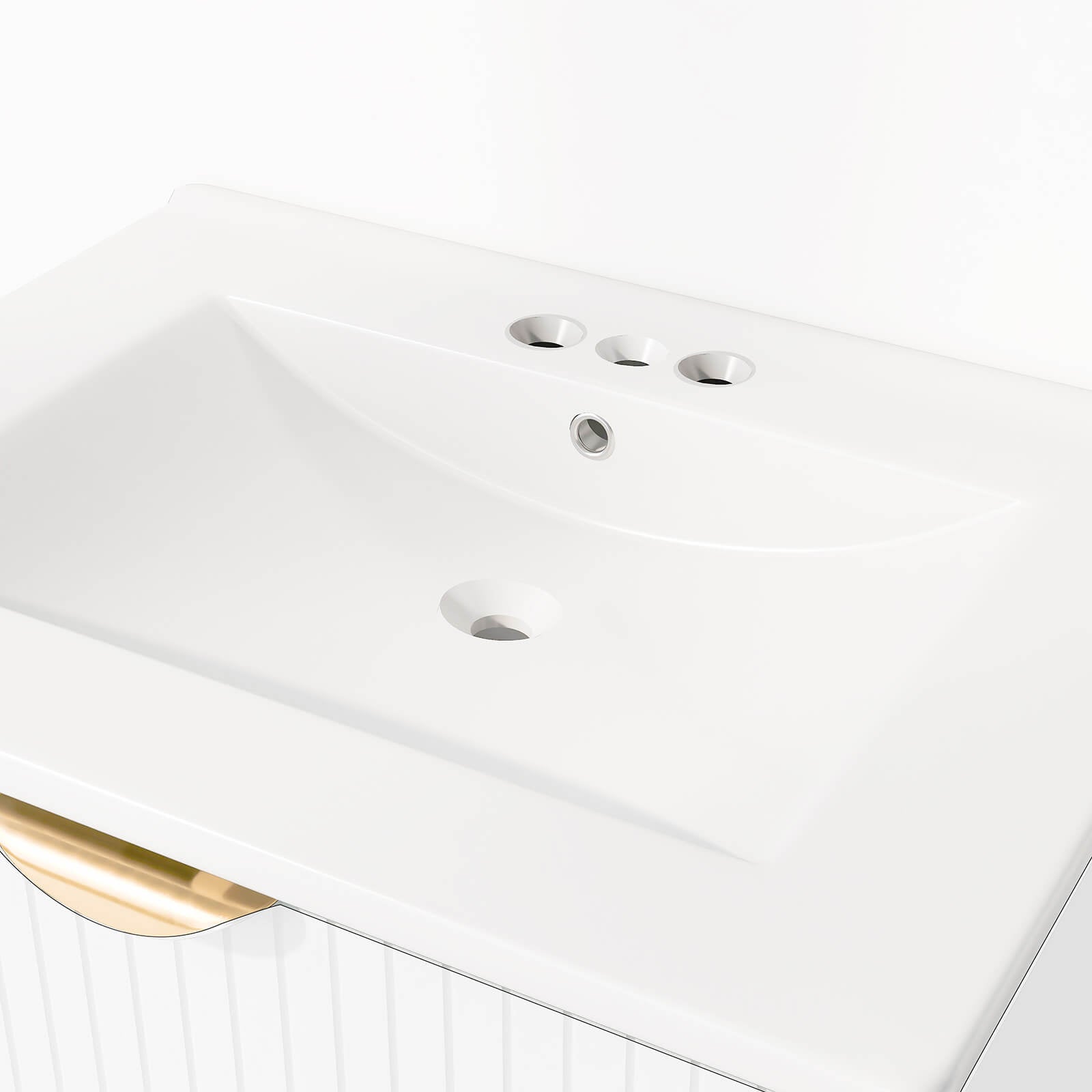 Overhead view of 24 inch white floating bathroom vanity with sink