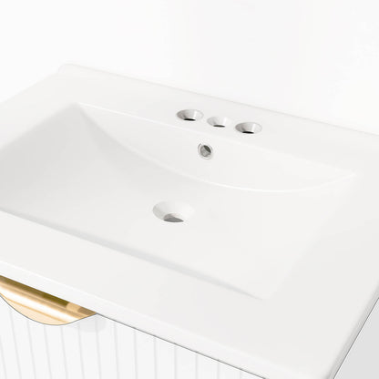 Overhead view of 24 inch white floating bathroom vanity with sink