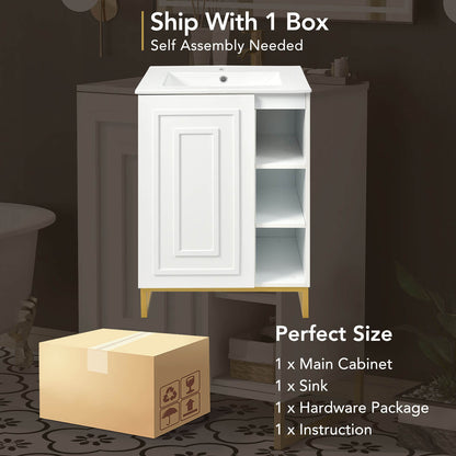 Package Diagram for 24 inch Shaker Style Bathroom Vanity with Open Storage