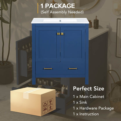 Package of 30 inch Blue Bathroom Vanity with Built-in Shelves