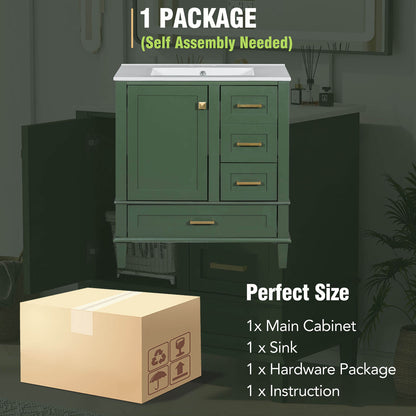 Package with countertop 30 inches dark green solid wood bathroom vanity