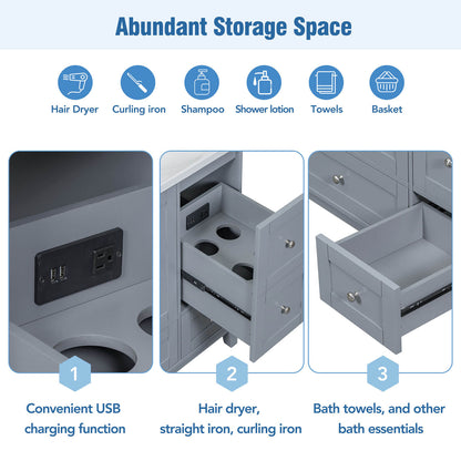 Photo of USB plug detail of a 36 inch grey bathroom vanity