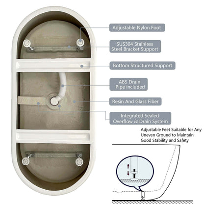 Pop up drain display for 55 inch adjustable foot acrylic soaking tub