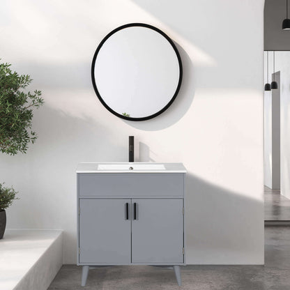 Premium solid wood bathroom vanity with double-door storage