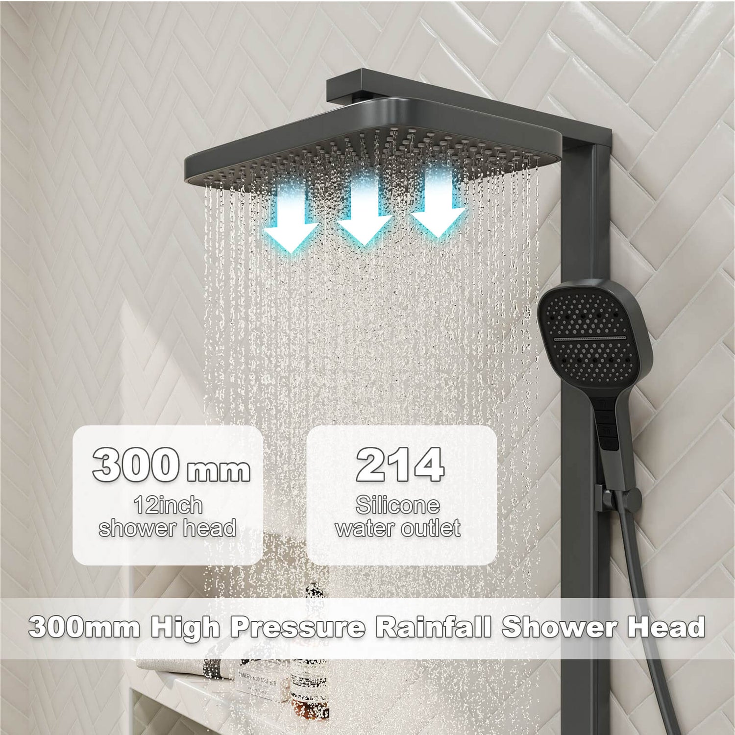 12&quot; Thermostatic Shower System with Piano Key Digital Display Ambient Lights, Tub Spout, Hand Shower, Bidet Sprayer