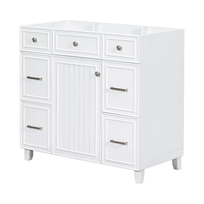 Pristine white vanity cabinet designed to brighten your bathroom and provide practical storage solutions