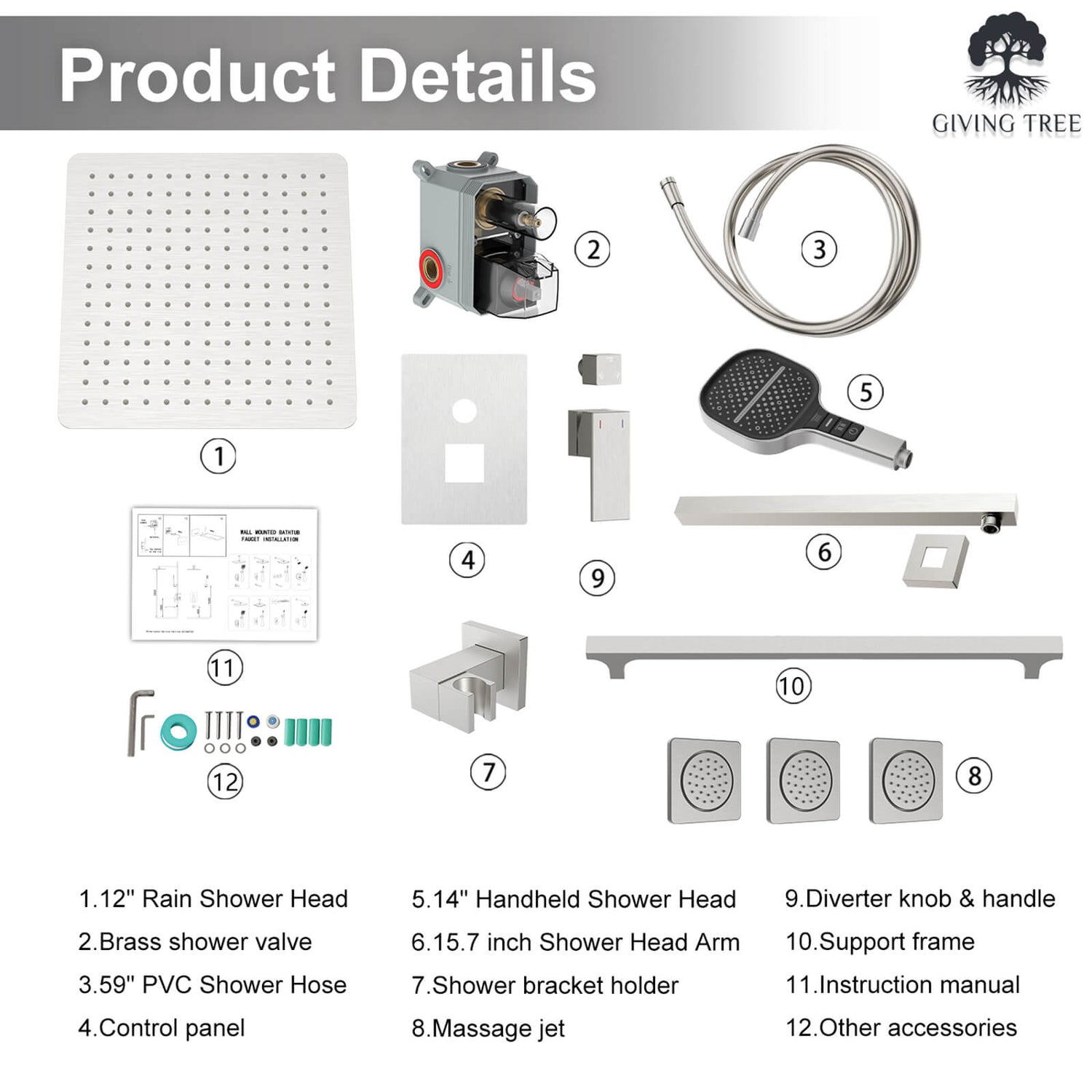 Product details of the 3 in 1 shower system with integrated hand shower_ rain shower and body shower