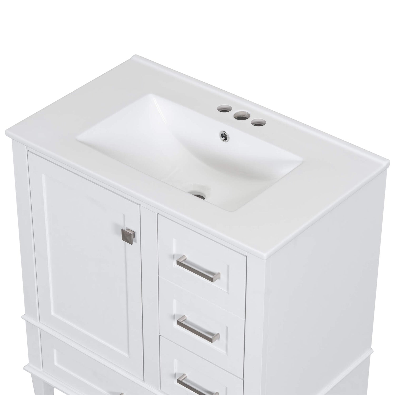 Pure white solid wood vanity with countertop for modern bathrooms