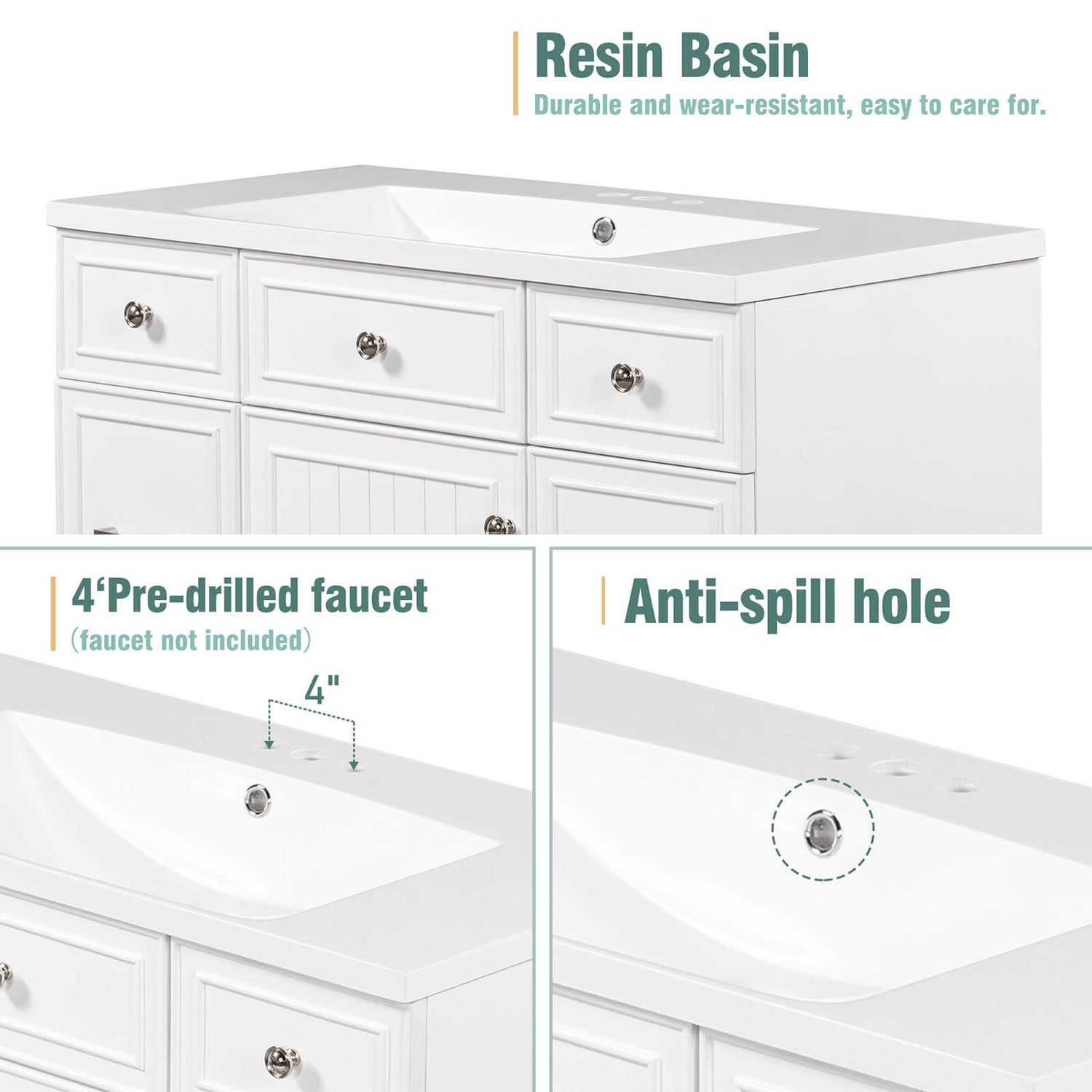 Resin Sink with Integrated Resin Sink 36 Inch White Bathroom Vanity Description