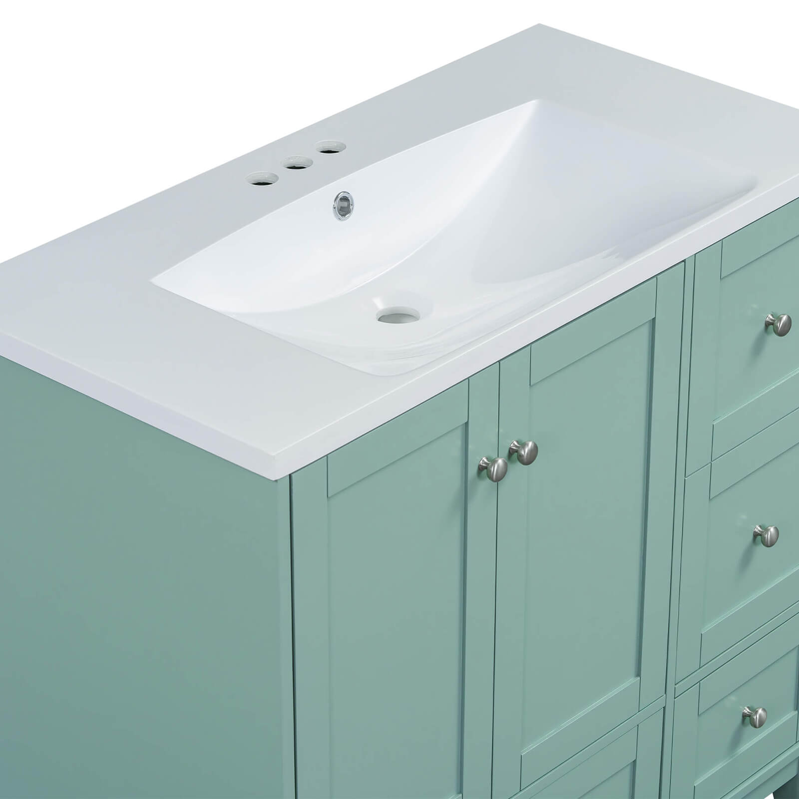 Resin Basin in 36 Inch Mint Green Bathroom Vanity with Integrated USB Charging