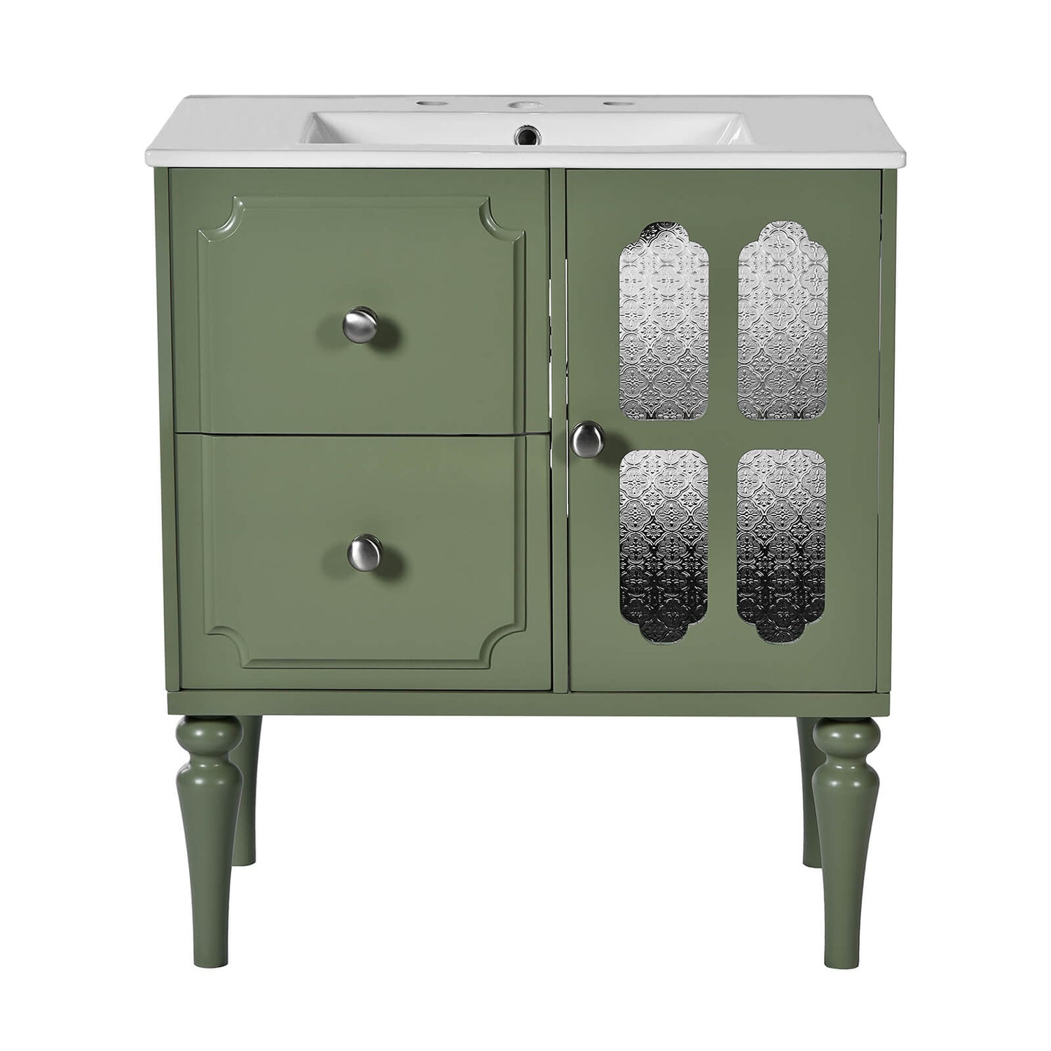 Retro Green Bathroom Vanity with Unique Drawer Designs