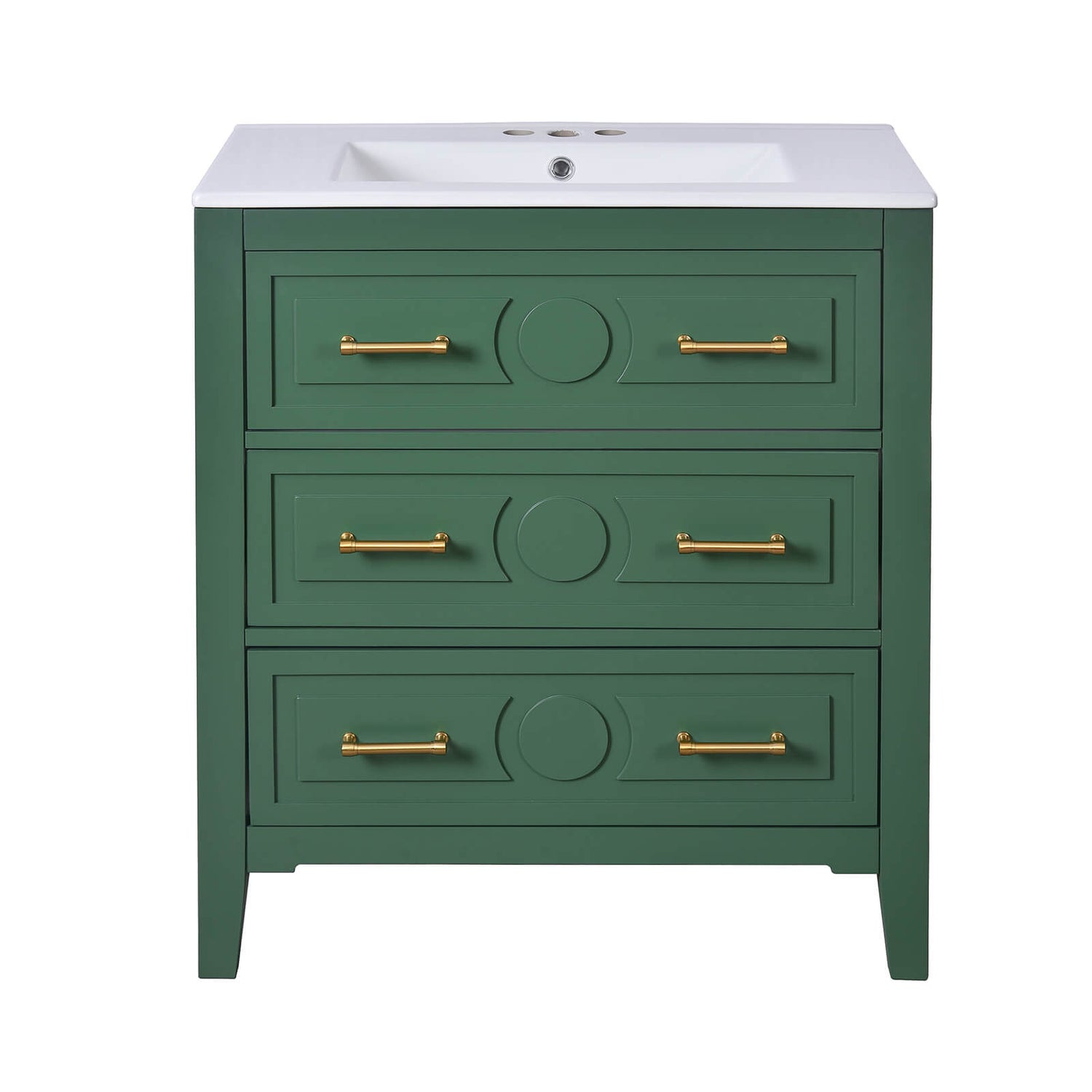 Retro green bathroom vanity with solid wood frame and ceramic basin