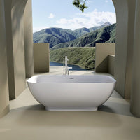 63'' Modern Freestanding Soaking Bathtub Solid Surface Stone Resin Rounded Rectangle