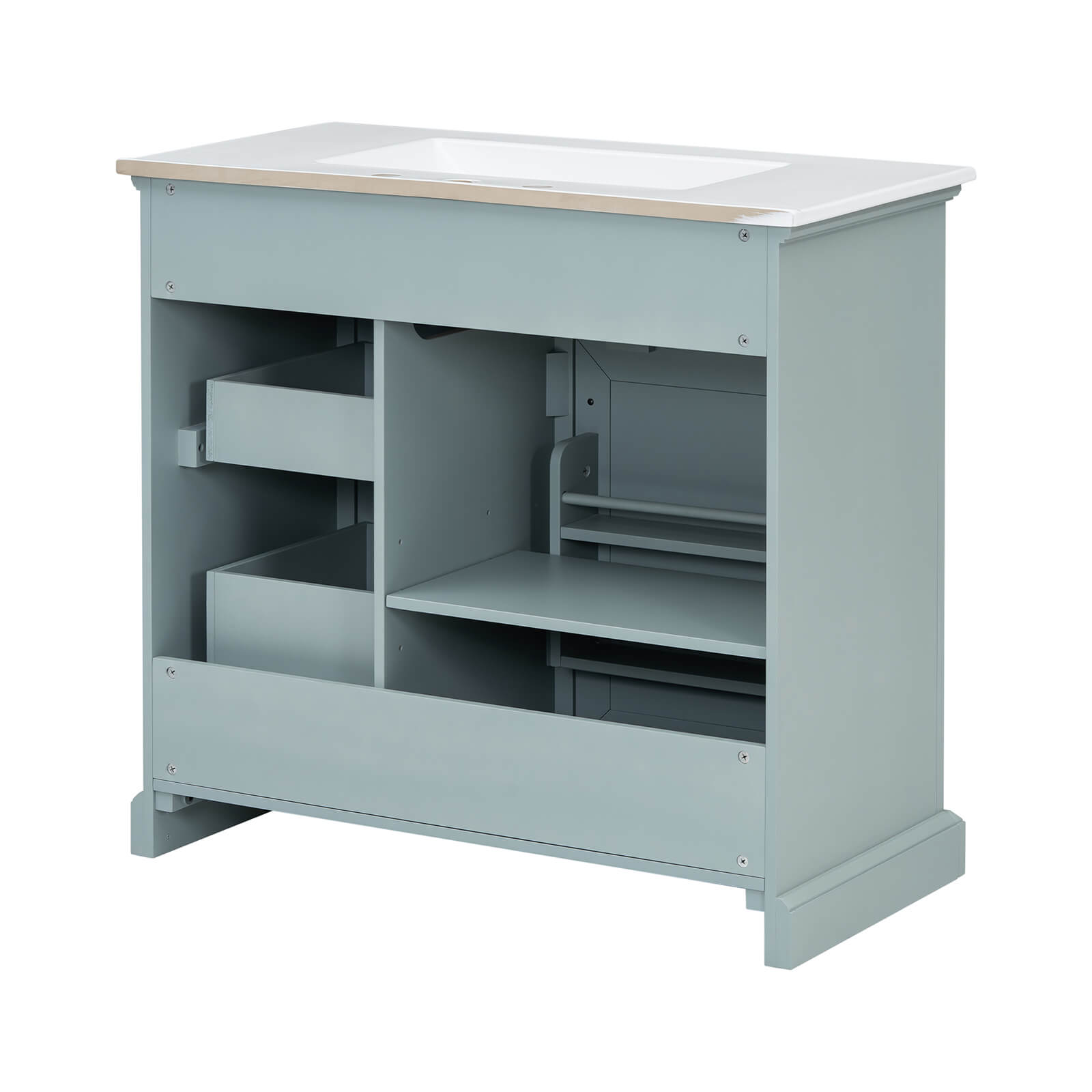 Rubberwood and MDF Construction Detail of Gray Green Freestanding Bathroom Vanity