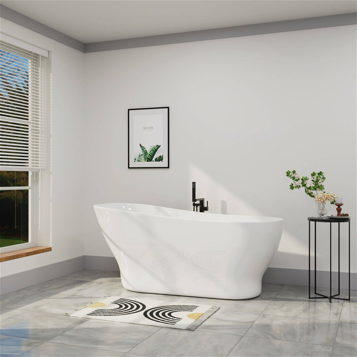 Mokleba 59&quot; Acrylic Single Slipper Tub Curve Shape Freestanding Bathtub