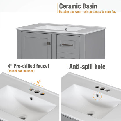 Sink Material Description of 30 Inch Grey Solid Wood Bathroom Vanity with Countertop