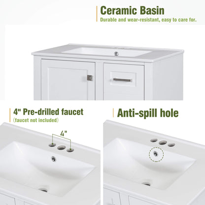 Sink Material Details of 30 Inch White Solid Wood Bathroom Vanity with Countertop