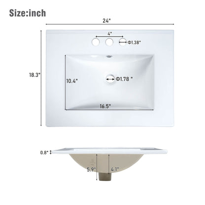 Sink dimensions for a 24 inch traditional freestanding bathroom vanity with open shelves