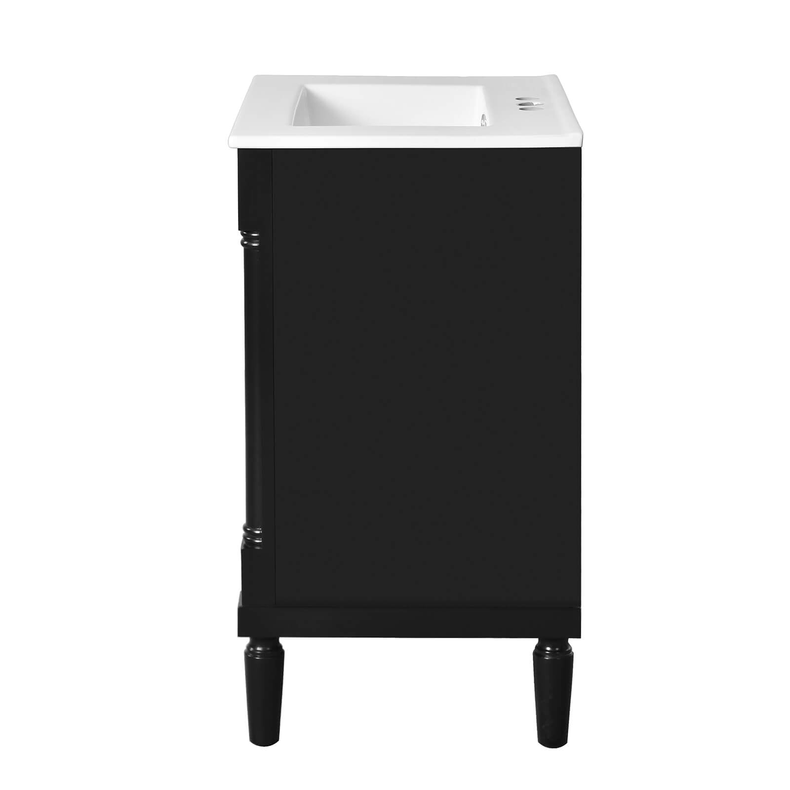 Sleek Black Vanity with Ample Storage and Practical Design