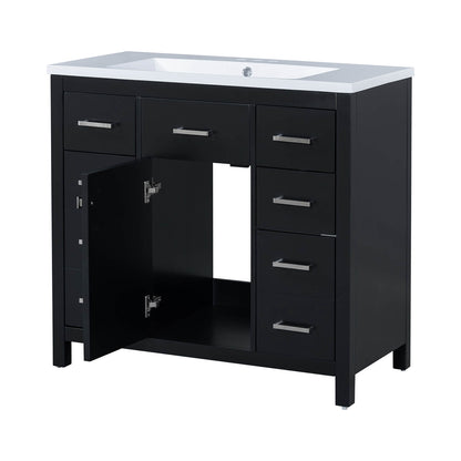 Sleek black 36 inch vanity with resin sink_ perfect for modern bathrooms