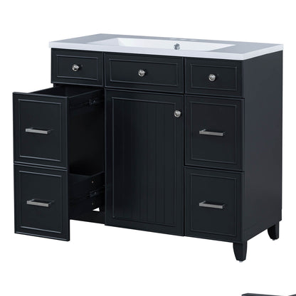 Sleek black bathroom cabinet with large storage space