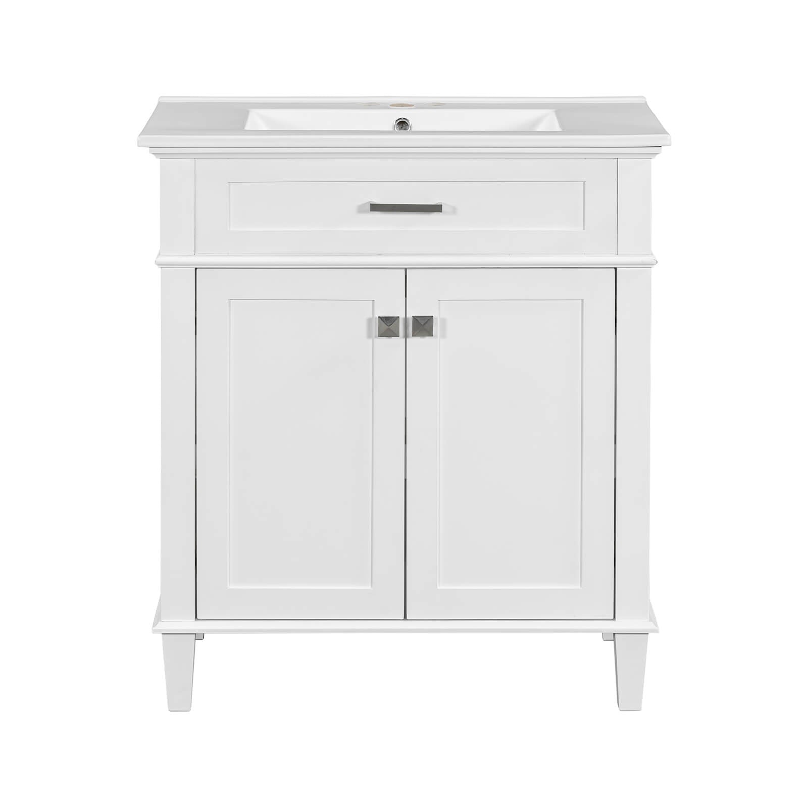 Sleek undermount ceramic sink with 30 inch modern white vanity for small bathrooms