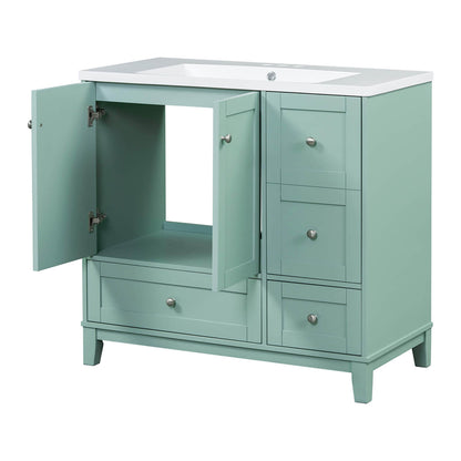 Sleek mint green bathroom vanity with top drawer storage