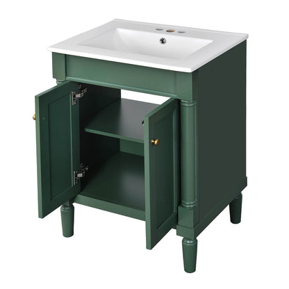 Small 24 Inch Green Mid Century Modern Vanity for Small Bathrooms