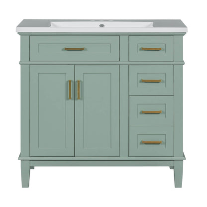 Solid wood bathroom vanity in mint green with modern features