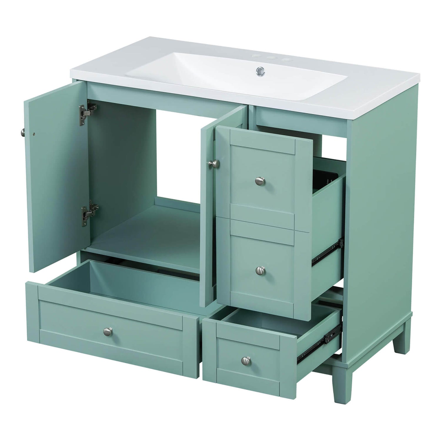 Solid wood bathroom vanity with mint green finish