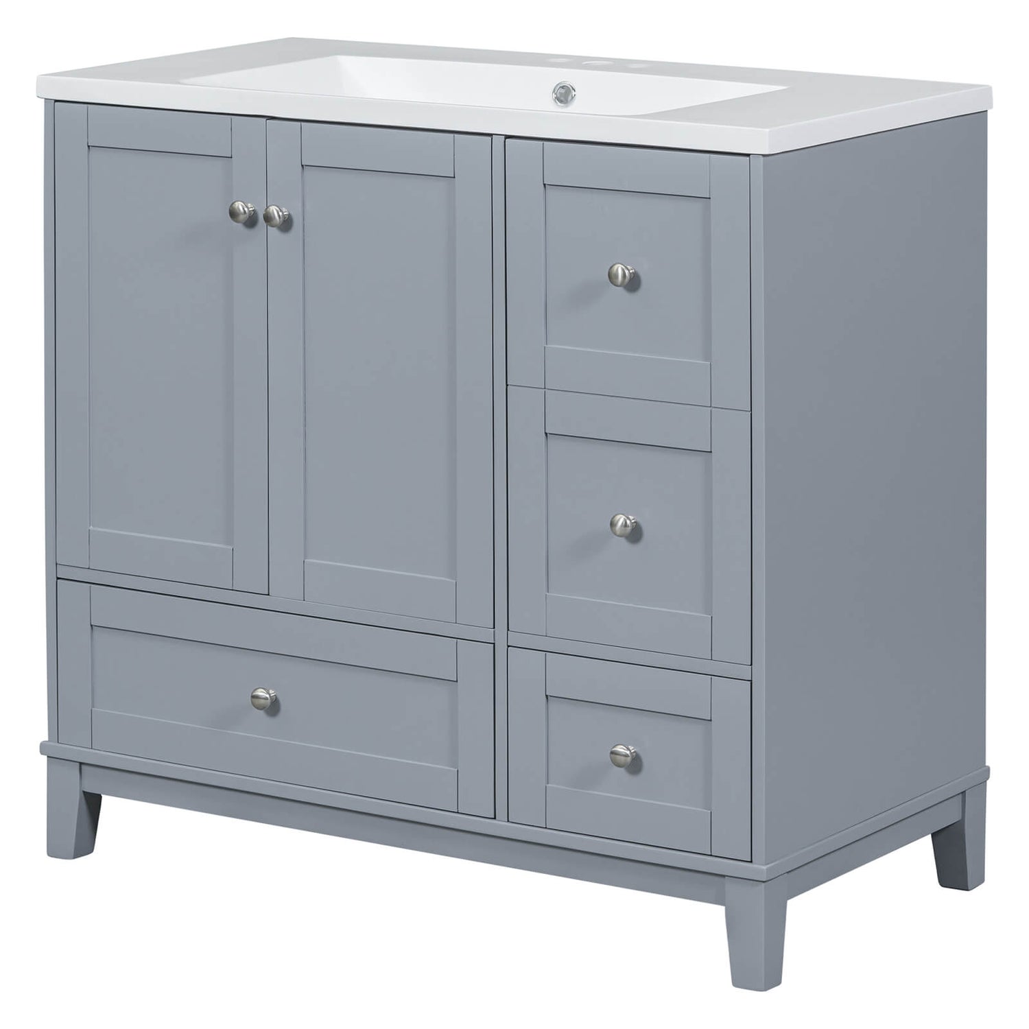 Solid wood frame gray vanity with resin basin