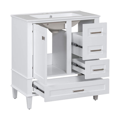 Solid wood white bathroom vanity with durable MDF doors
