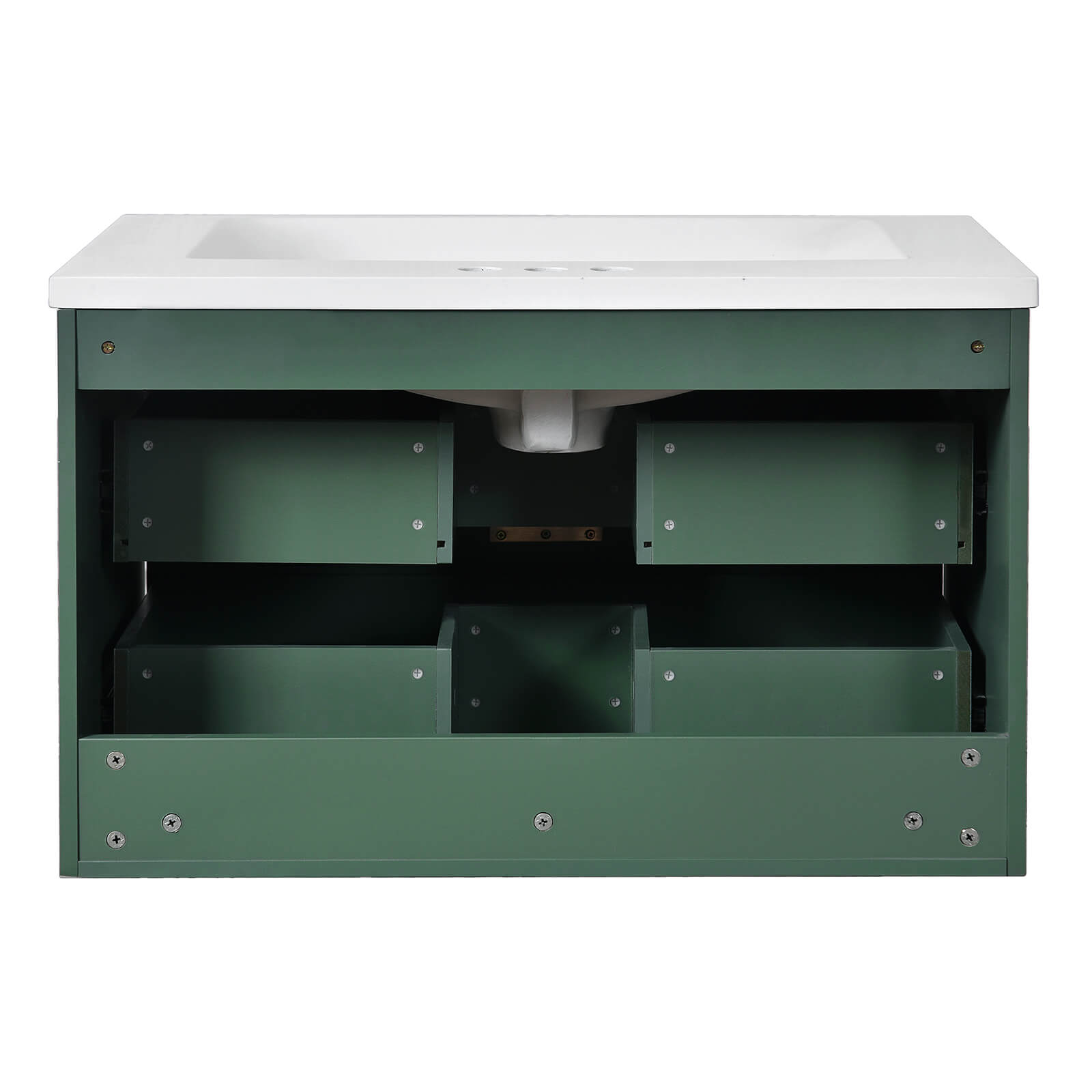 Sophisticated 30 in Green Bathroom Vanity with Smooth Glide Drawers and Gold Accents