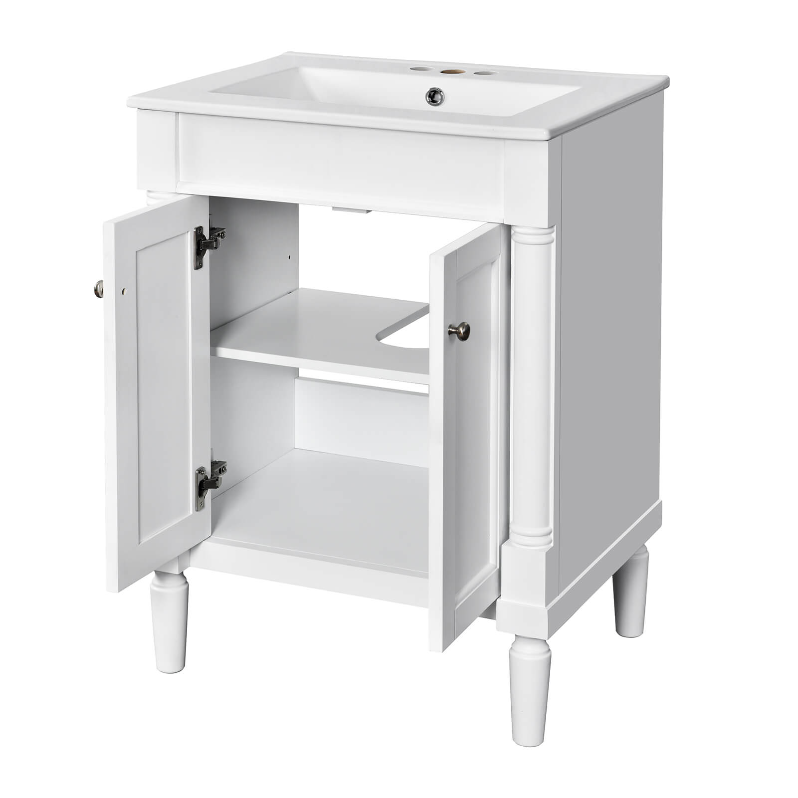 Space Saving 24 Inch White Mid Century Modern Vanity for Small Bathrooms