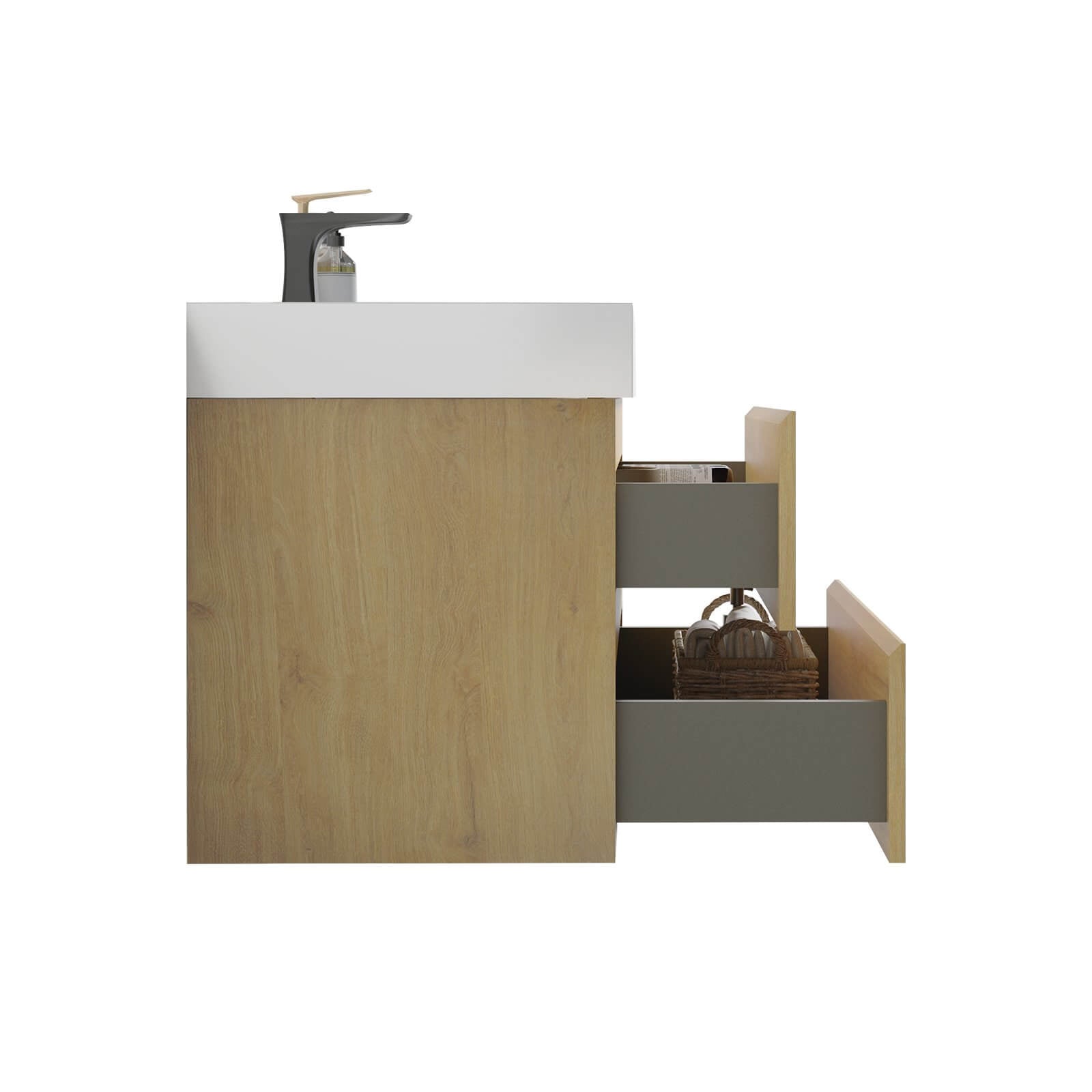 Space Saving 36 inch Oak Vanity with White Sink