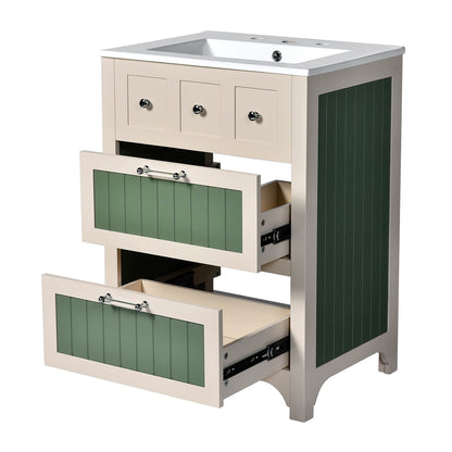 Space saving bathroom vanity with soft close drawer tracks